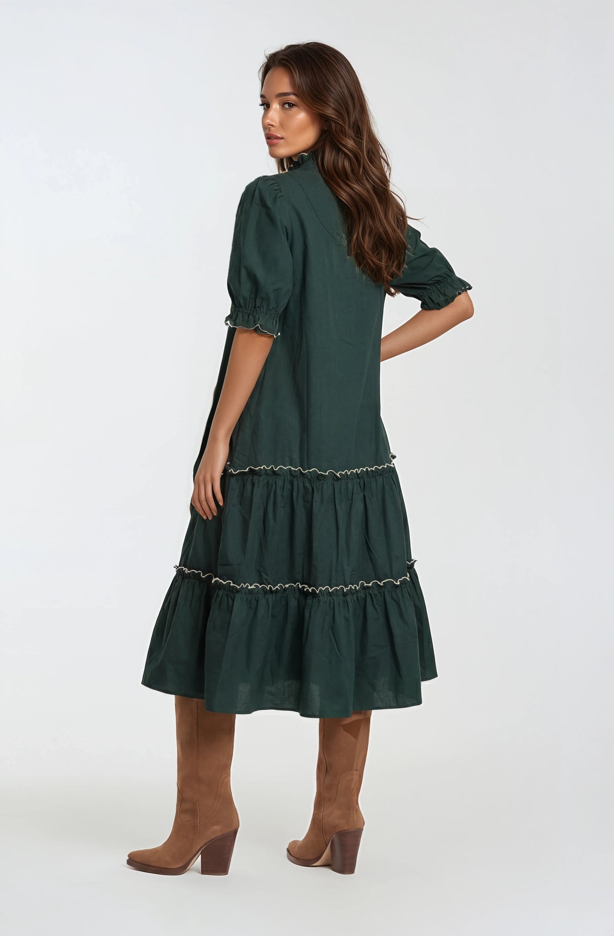 Hattie Dress in Emerald Poplin